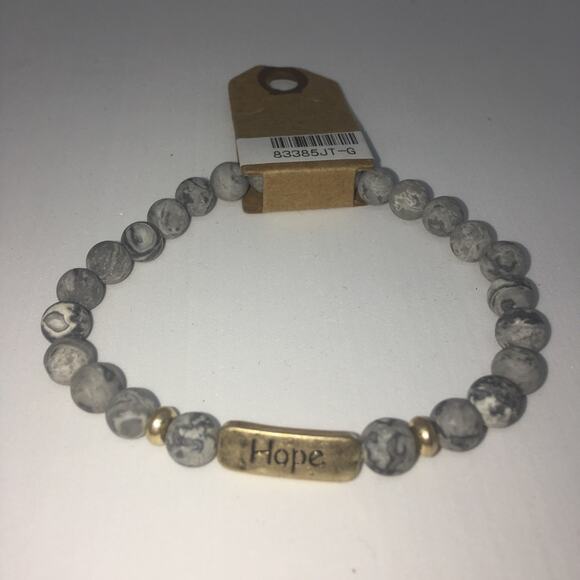 Etched "Hope" Inspirational Beaded Bracelet Stretch - Jet - Picture 7 of 8